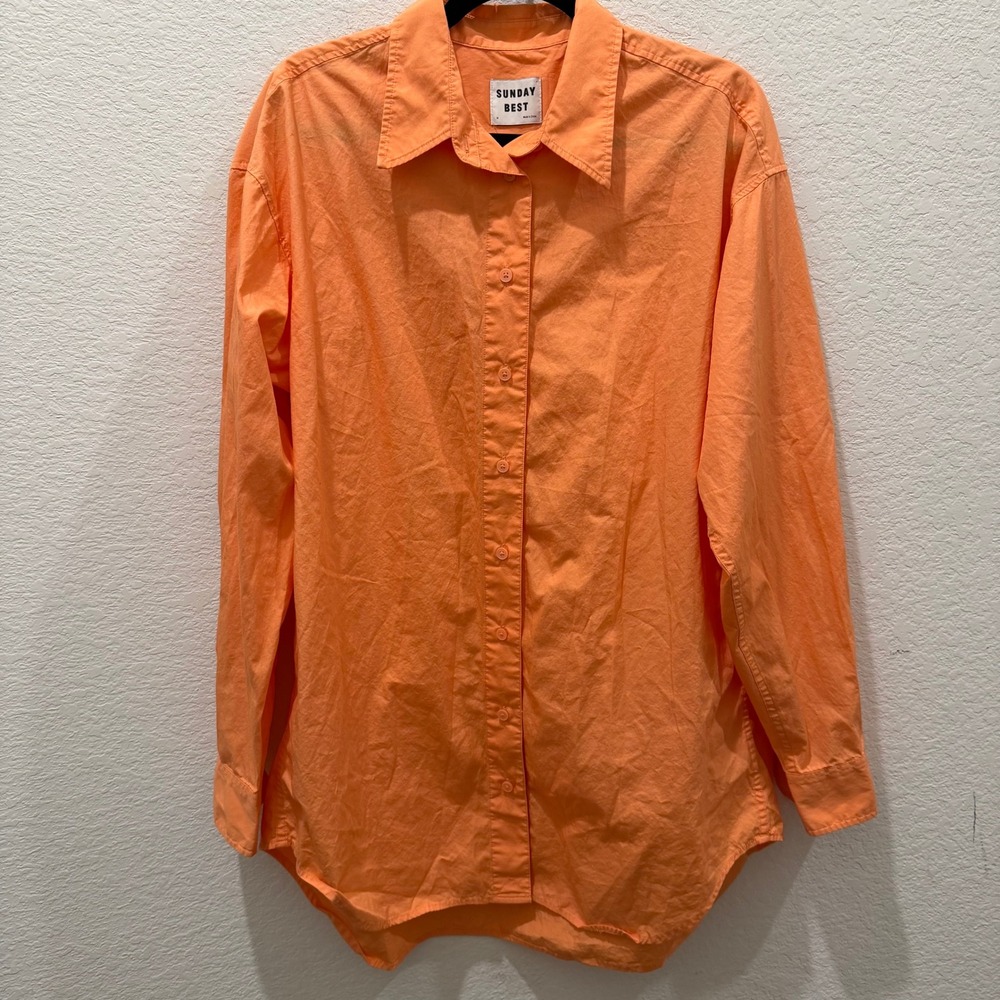 Sunday Best Aritzia Orange Button Down Shirt Cotton Poplin Long Sleeve Medium